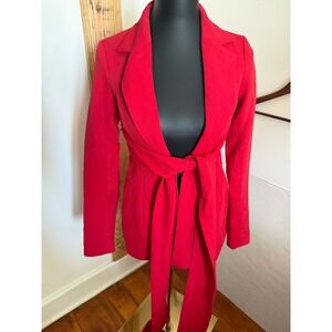 PrettyLittleThing Red Tie Waist Longline Blazer Wrap‎ Jacket Womens Size 0